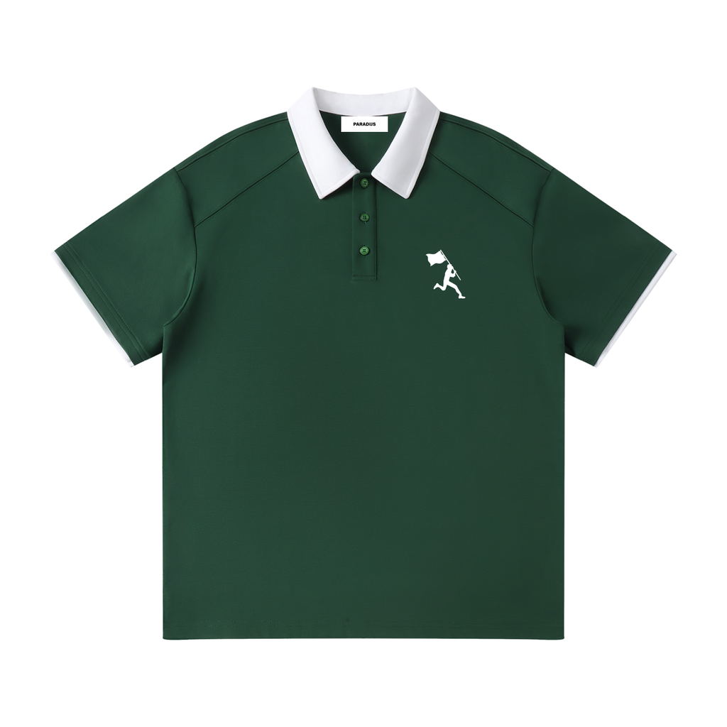Flag Contrast Collar Raglan Polo Shirt